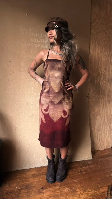 Blood Dragon Dress - Tie Back/Back Zipper/Stretch -50% Linen/48%Rayon/2%Spndx-Upcycled Dress - Regenerazhinh Collection - Limited Design