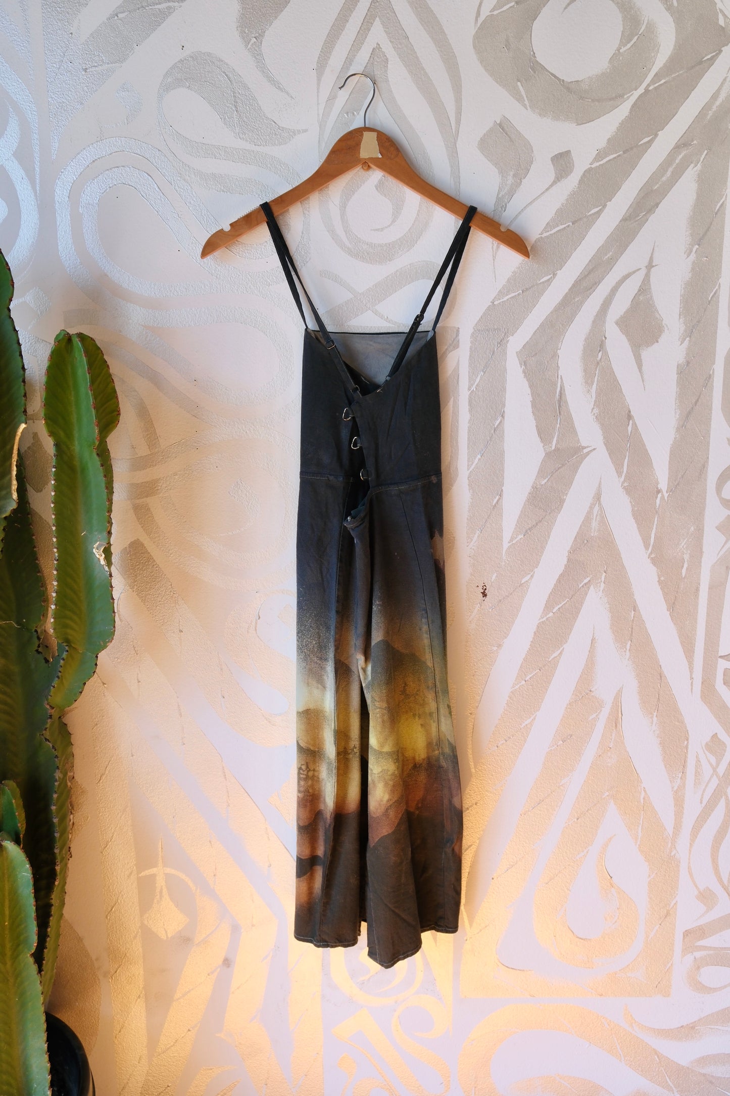 Small -  In the Mountains- Dress - Tie Back & Zipper - 50% Linen  48% Rayon  2% Spndx - Adjustable Straps-Upcycled Regenerazhinh -OOAK