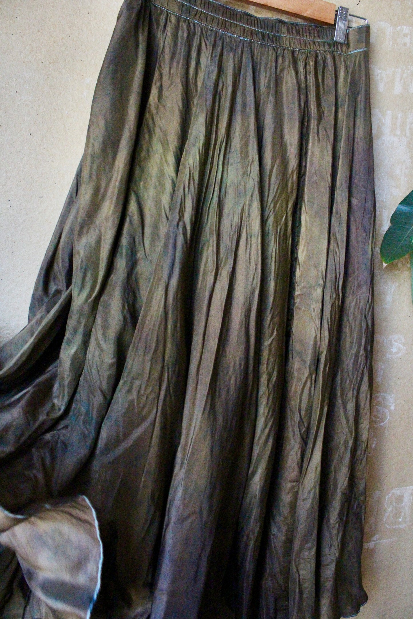 Small - Bronze Beetle Maxi/midi Skirt - Made from 8 meters of 100% Peace Ahisma Silk - Hand dyed- Olive green/bronze/brown -OOAK