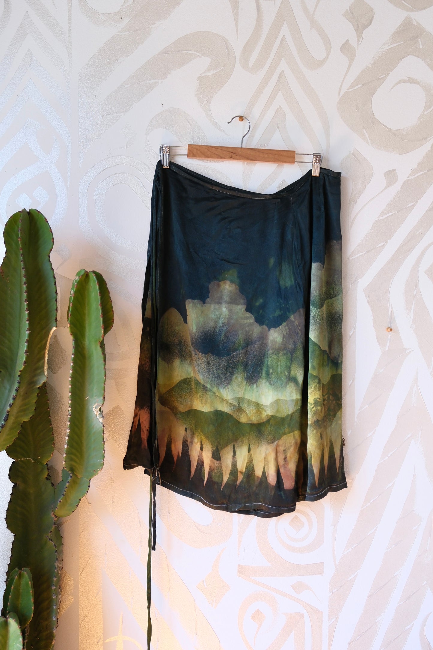 S/M - Mysteries of the Mountains - Tapestry Wrap Skirt- Orange Peel Waste Cellulose  vegan "silk"