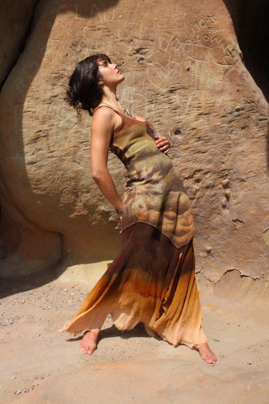 Small- The Landscape Mermaid Tail Dress - intricate Adjustable String Back -OOAK - With Silk chiffon hemmed mermaid tail