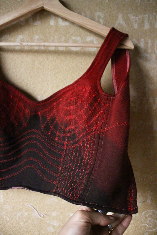 XS-Small - Charcoal Embers Continuum Corset Top - 100% thick heavy weight cotton french terry - Deadstock -Regenera-zhinh