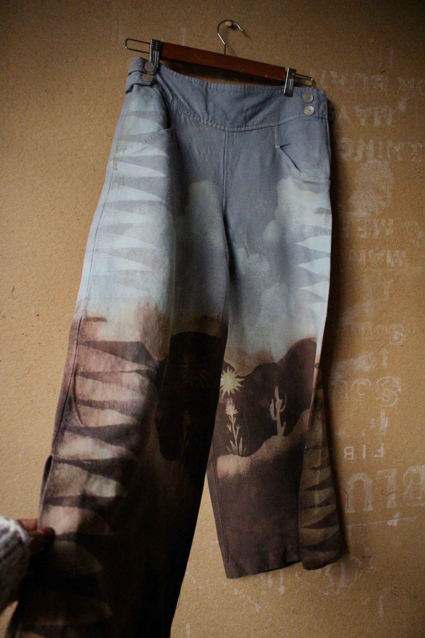 Small- OOAK High Desert Mountains- Wide Legged Pants - Short measurements below- Upcycled