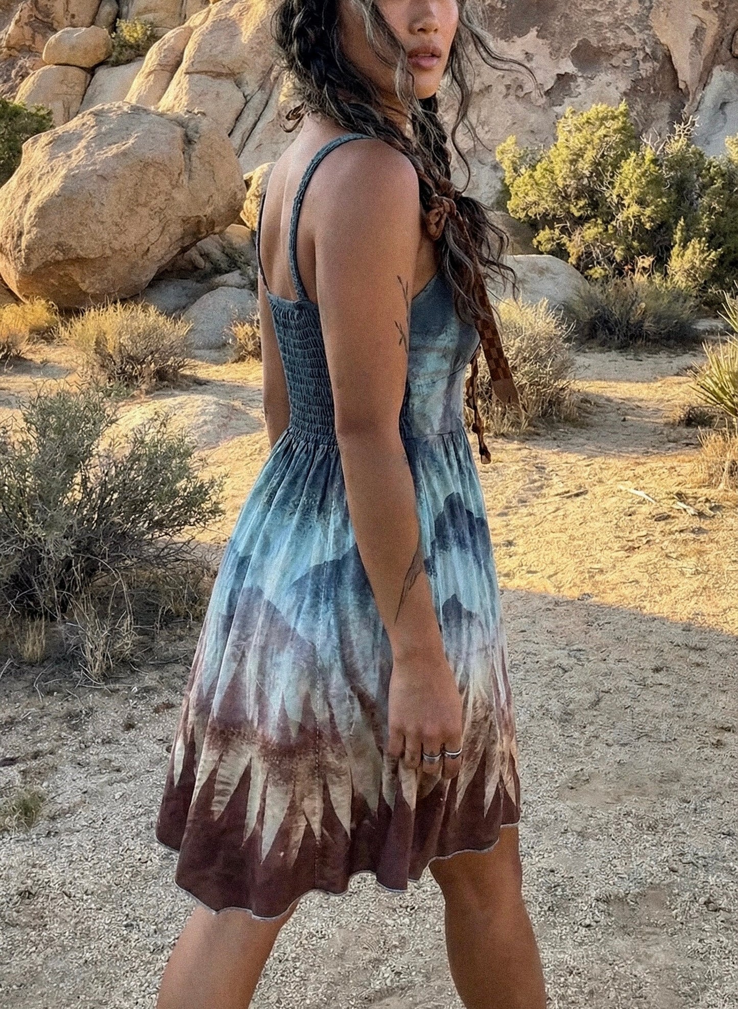 XS/S - Mountain Dreamscape - 100% Cotton Gauze - Lightweight - Upcycled Dress