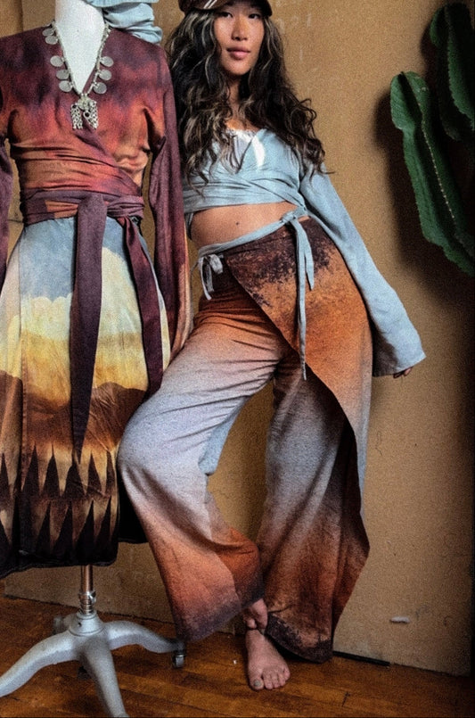 1 SMALL -Ready to Ship-New Printed Origami Pants - OXIDATION of the World - 100% Organic Kala Cotton - handwoven- Rain fed Cotton