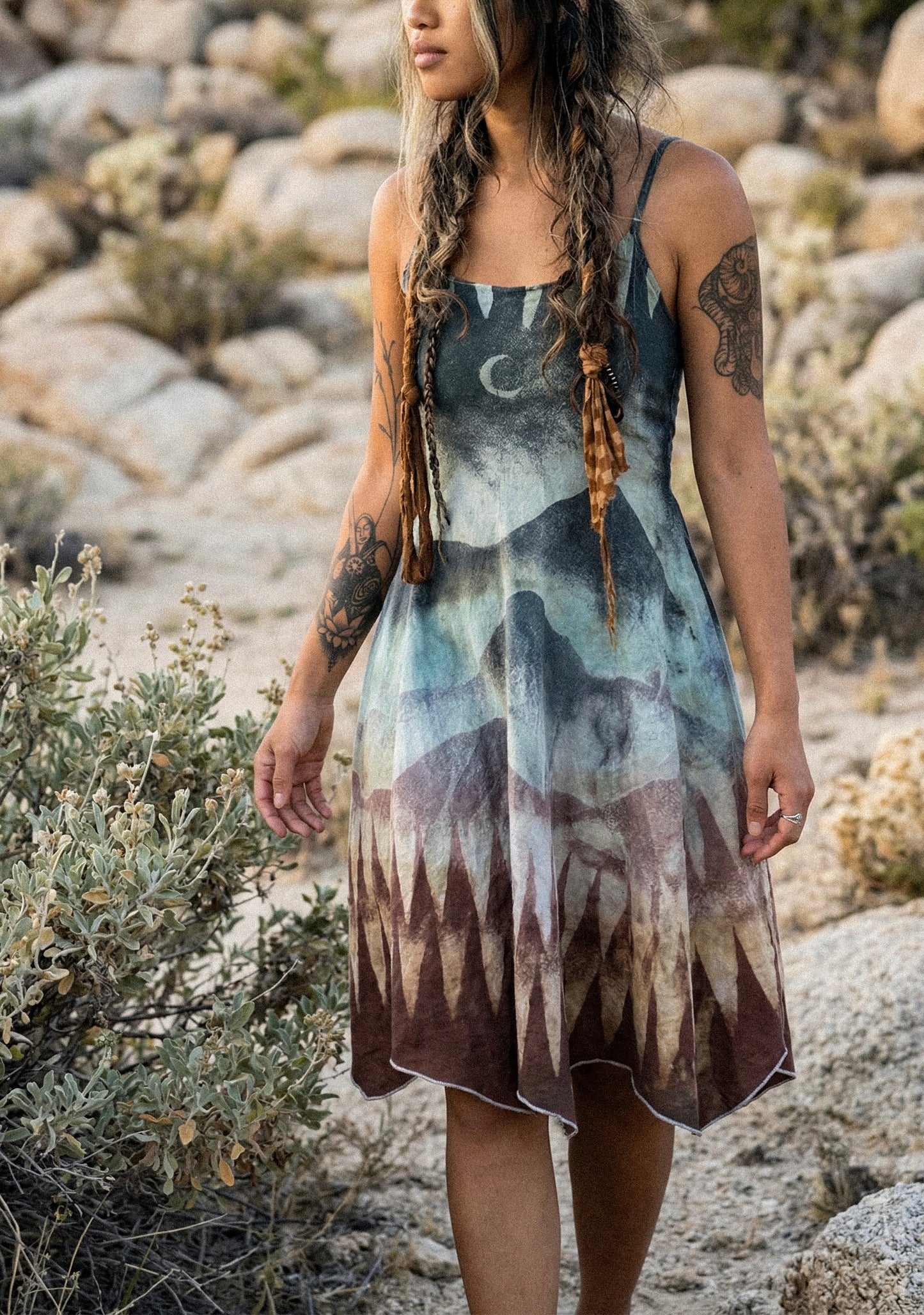 XS/S - Mountain Dreamscape - 100% Cotton Gauze - Lightweight - Upcycled Dress