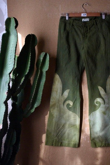 Size 4 - Emerald Shapes Of my Soul Pants - (says size 8 But def more smaller like size 4/6) UNique y2k seam details - heavy duty pants