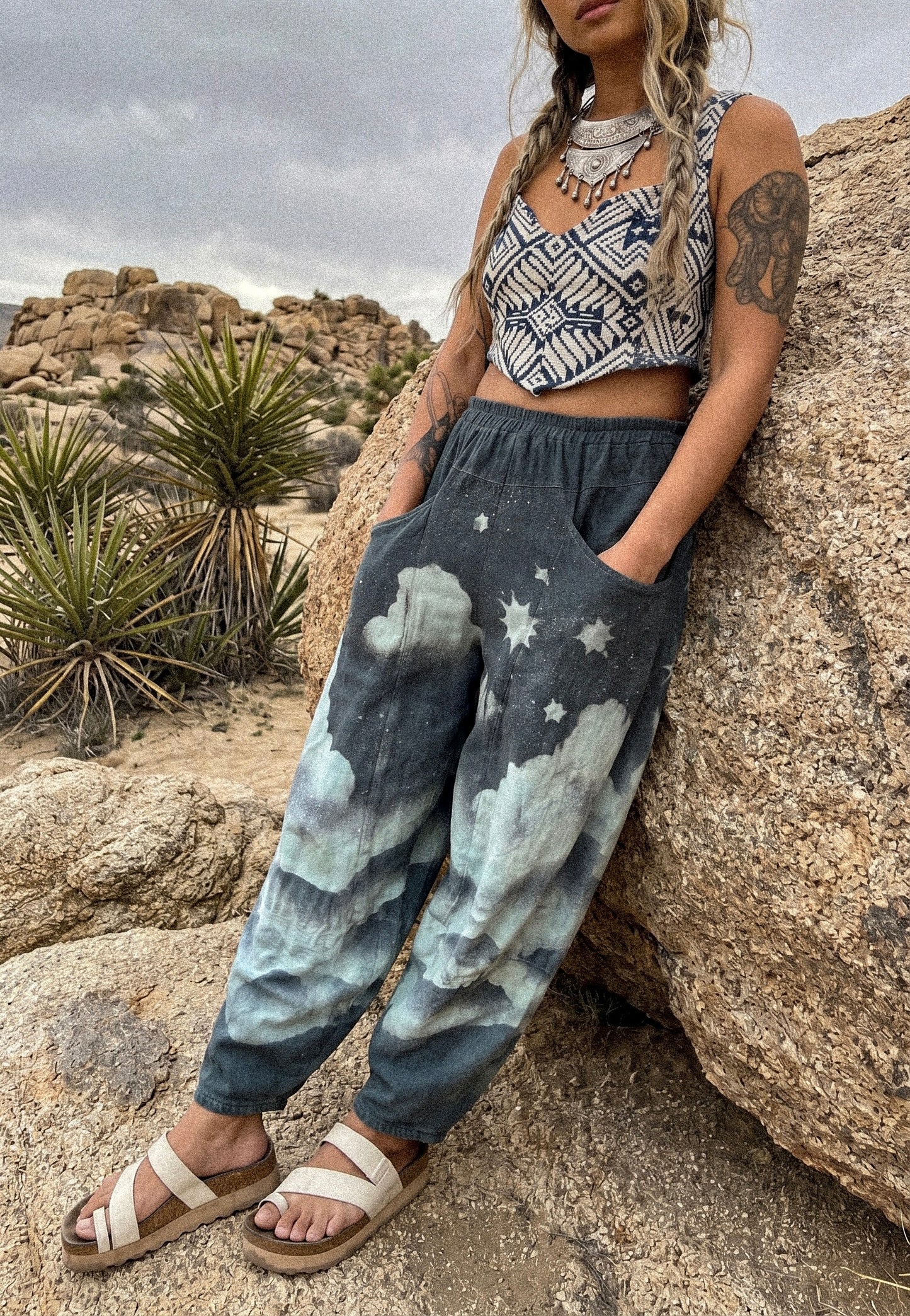 S/M -Monday Blues Mountain Hike Parachute Pants 100% Organic Hand loomed Kala Cotton