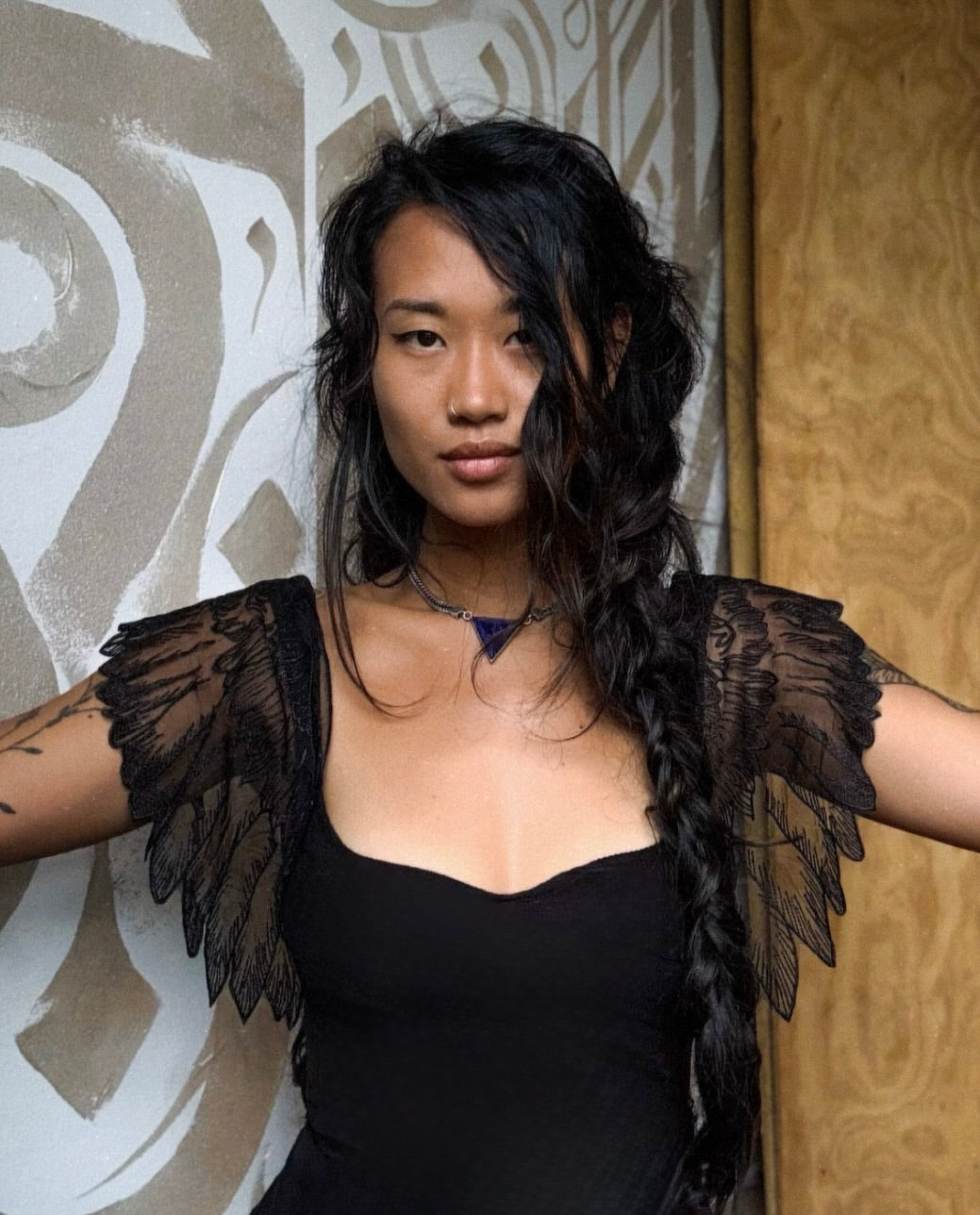 Black Moon Lilith Winged Tank Top - Sizes S/M/L- Deadstock Cotton/spandex -90% Cotton 10%Spandex-Ribbed  Limited Design