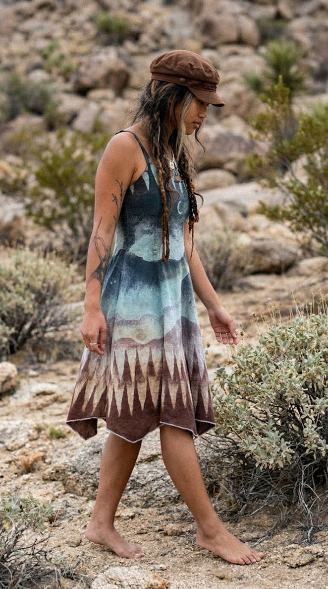 XS/S - Mountain Dreamscape - 100% Cotton Gauze - Lightweight - Upcycled Dress