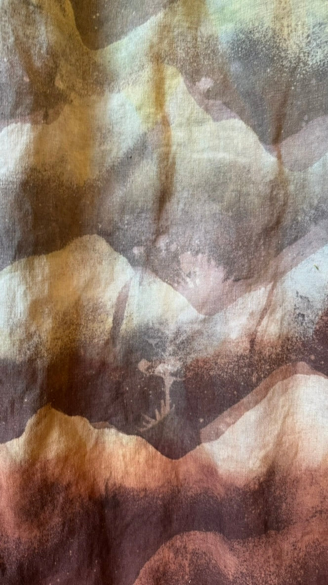 S/M -Size 4- Desert Soothe Landscape Wide Legged Pants - Embroidery waist detail - Linen Pants - Upcycled - OOAK