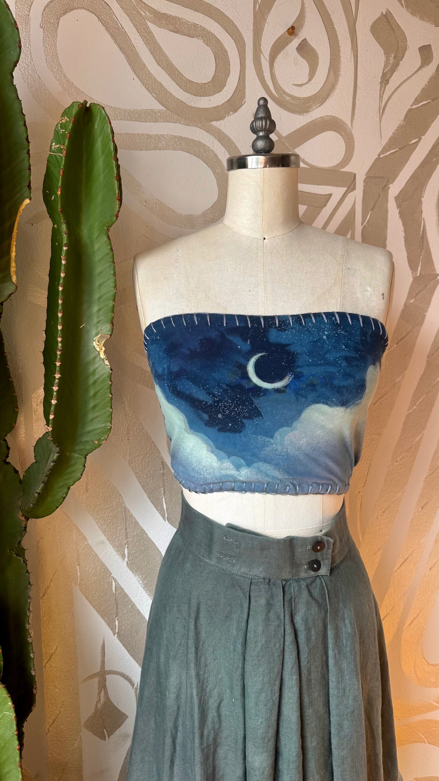 Medium- Blue Skies Tube Top - Hand Embroidered Details - 91% organic cotton and 9% elastane
