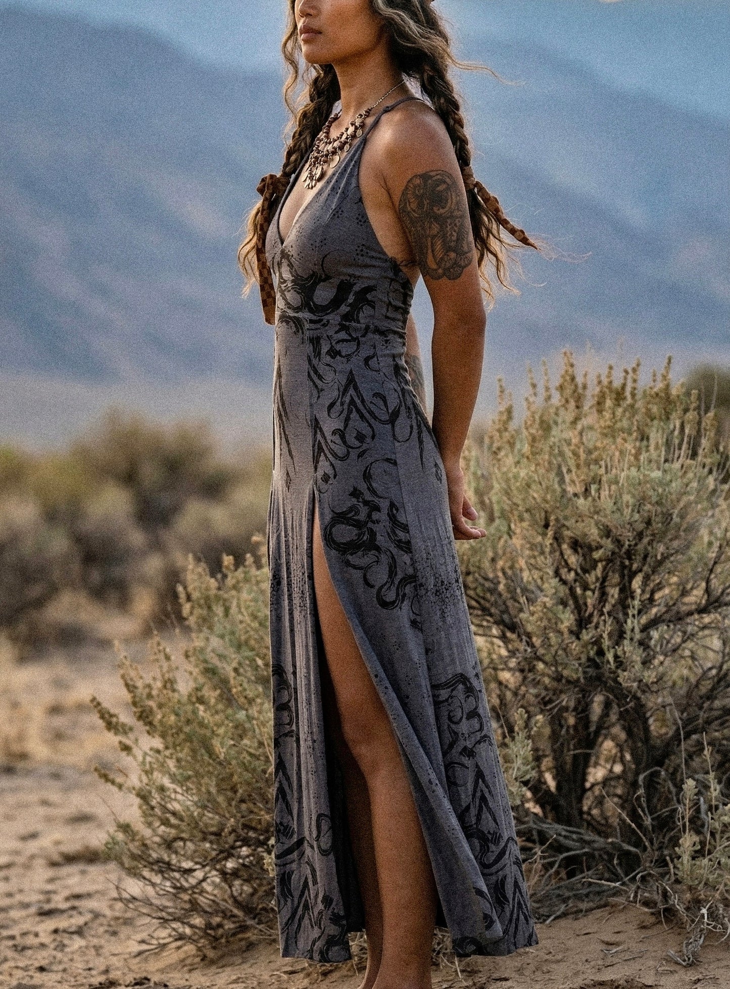 Medium - Dark Mystery Black/Purple Hue - Flow Print - Darkoski Collaboration Dress - Bamboo/Cotton/3% Spndx - Limited Series - Is said to Run a tad small