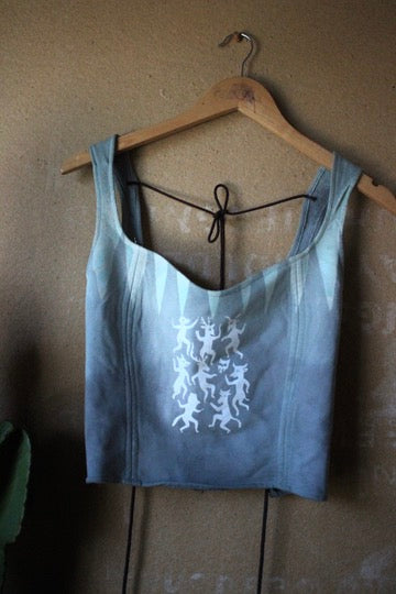 Medium- Celebration Of Life - Light Blue Corset Top - Full Length - 100% Heavy Weight Cotton French Terry - Deadstock Fabric