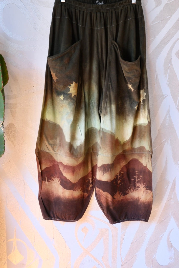 Fits S/M/L -  High Desert Landscape-  Parachute pants - made from 96 cotton 4 spnx