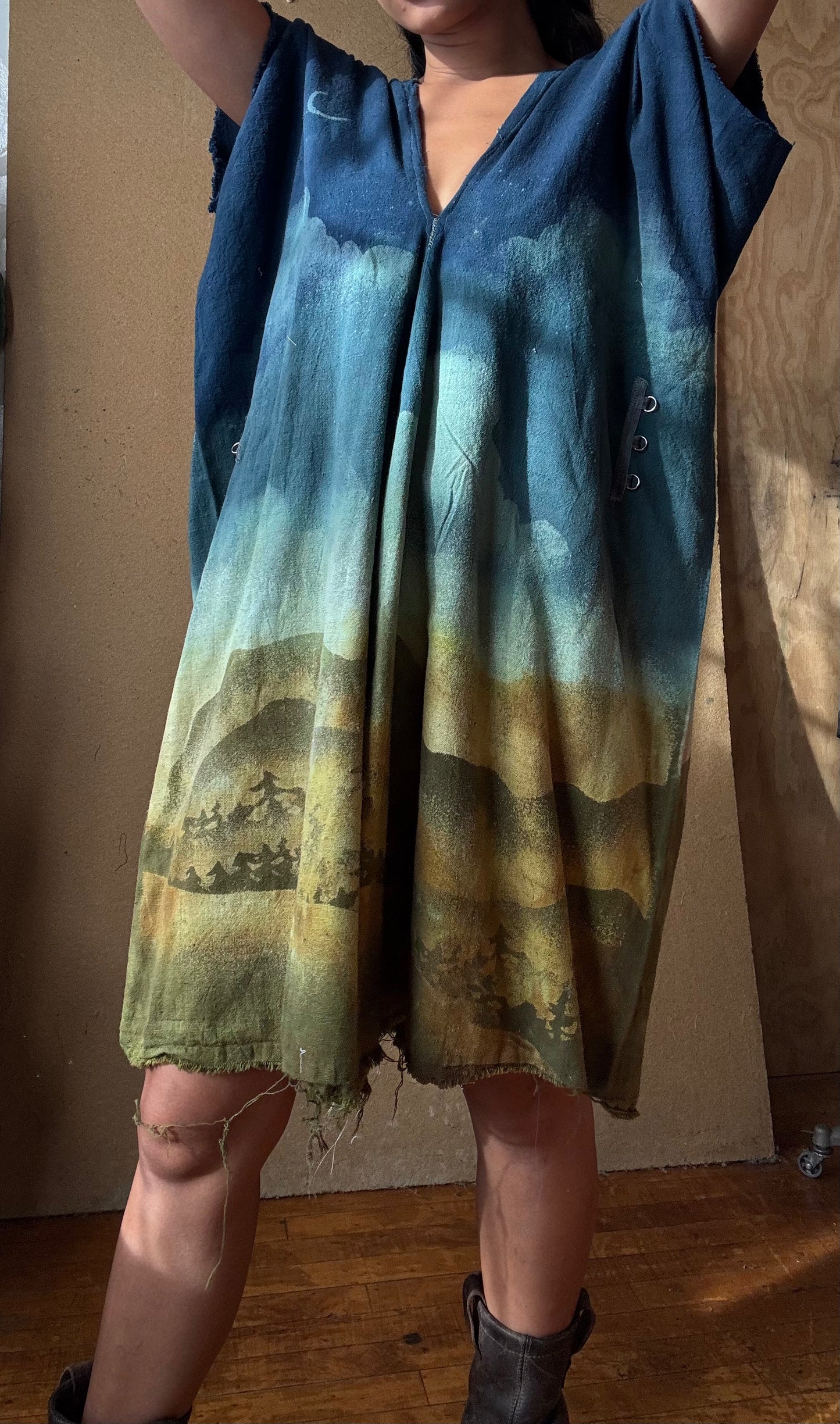 Regular Size - (small/medium/Large ) Mountain Hike -Midi Henka Dress - 100% Kala Cotton  - transformable