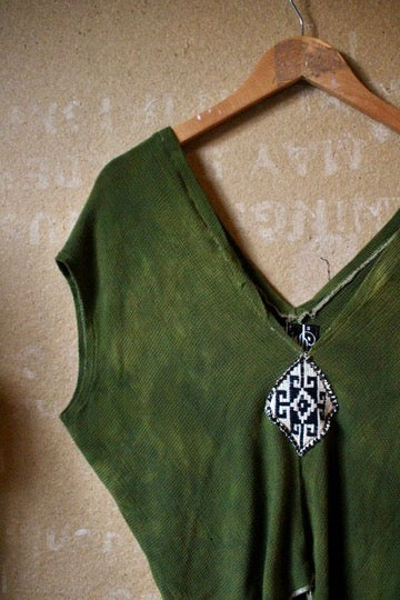 XS/S- Green Henka Top - Deadstock Fabric- Soft/fluid/unique weave cotton- 100%Cotton