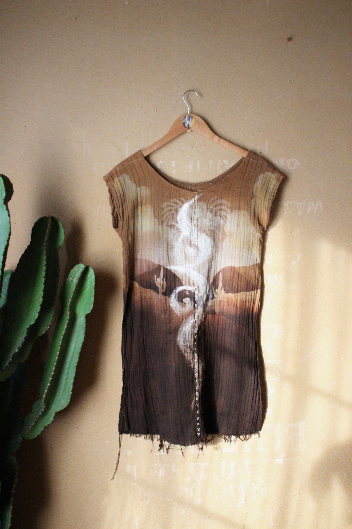 XS/ Small - Desert Winds Carry the Message  - Tunic Top 100% Cotton Gauze - Side slits