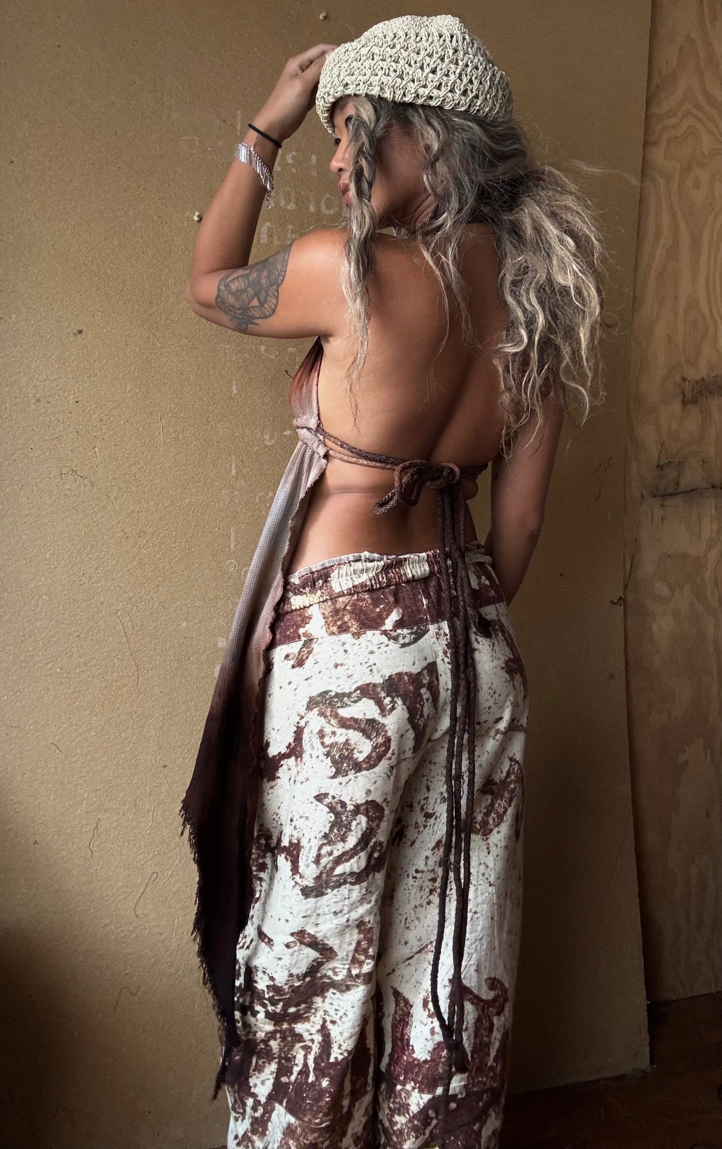 Rusty Hindi Sign - Parachute Pants -RTS- OXIDATION OF THE WORLD Collection - 100% Organic Rain fed Kala Cotton - Hand loomed