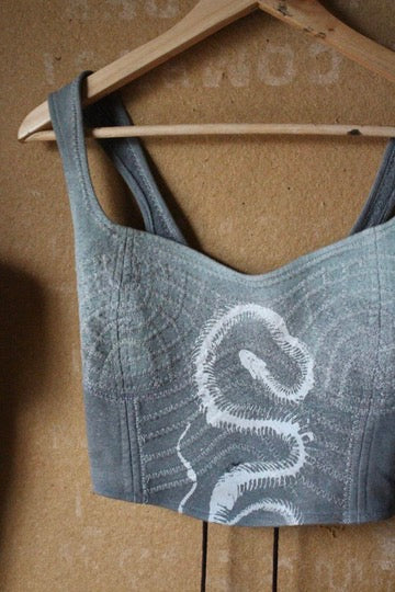 XS - Serpent Bones Ciontinuum- Light Blue Corset Top- Full Length  - 100% Heavy Weight Cotton French Terry - Deadstock Fabric (Copy)