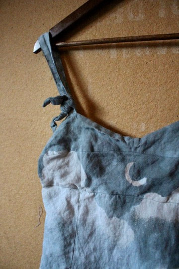 Medium - Blue Skies Mini Dress- 100% Linen - Regenerazhinh upcycled Collection OOAK