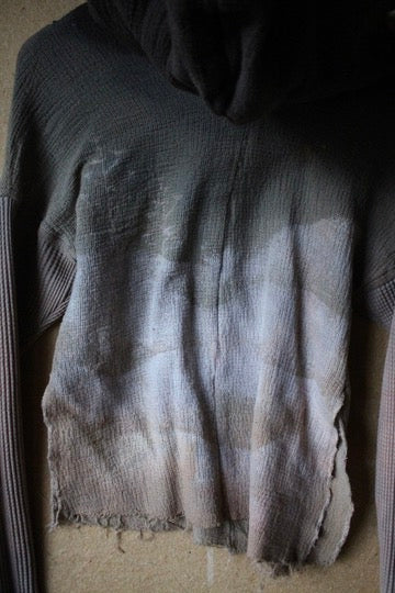 XS- ITs a Moody Day Hoodie Longsleeve top -OOAK - Cotton Thermal sleeves- - Oversized Hood- 100% open weave Cotton - Deadstock fabric lightweight and warm