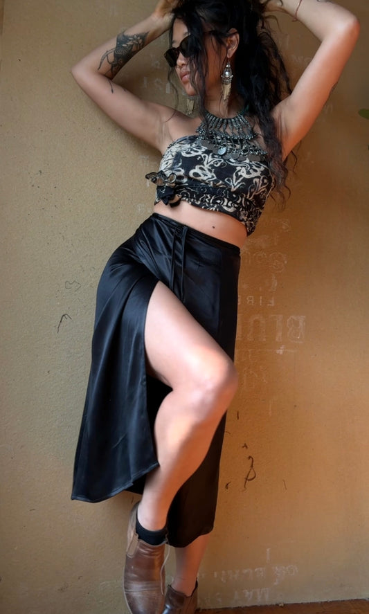 MTO- The Wet Black Seal Wrap Skirt - Your choice in Fabric of Orange peel waste, Lotus waste or Banana Waste fabrics - 3-5 weeks