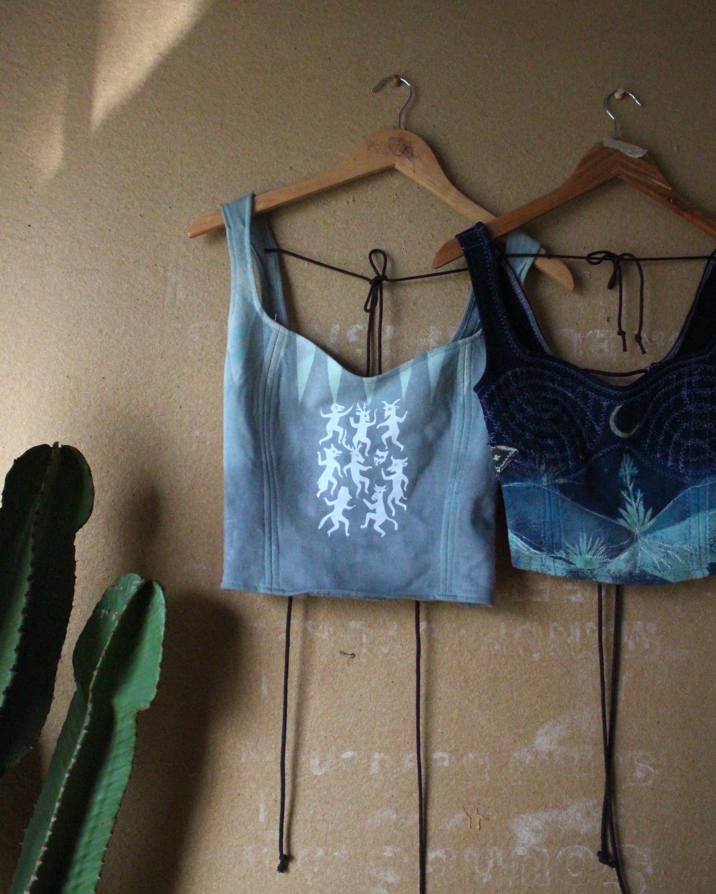 Medium- Celebration Of Life - Light Blue Corset Top - Full Length - 100% Heavy Weight Cotton French Terry - Deadstock Fabric