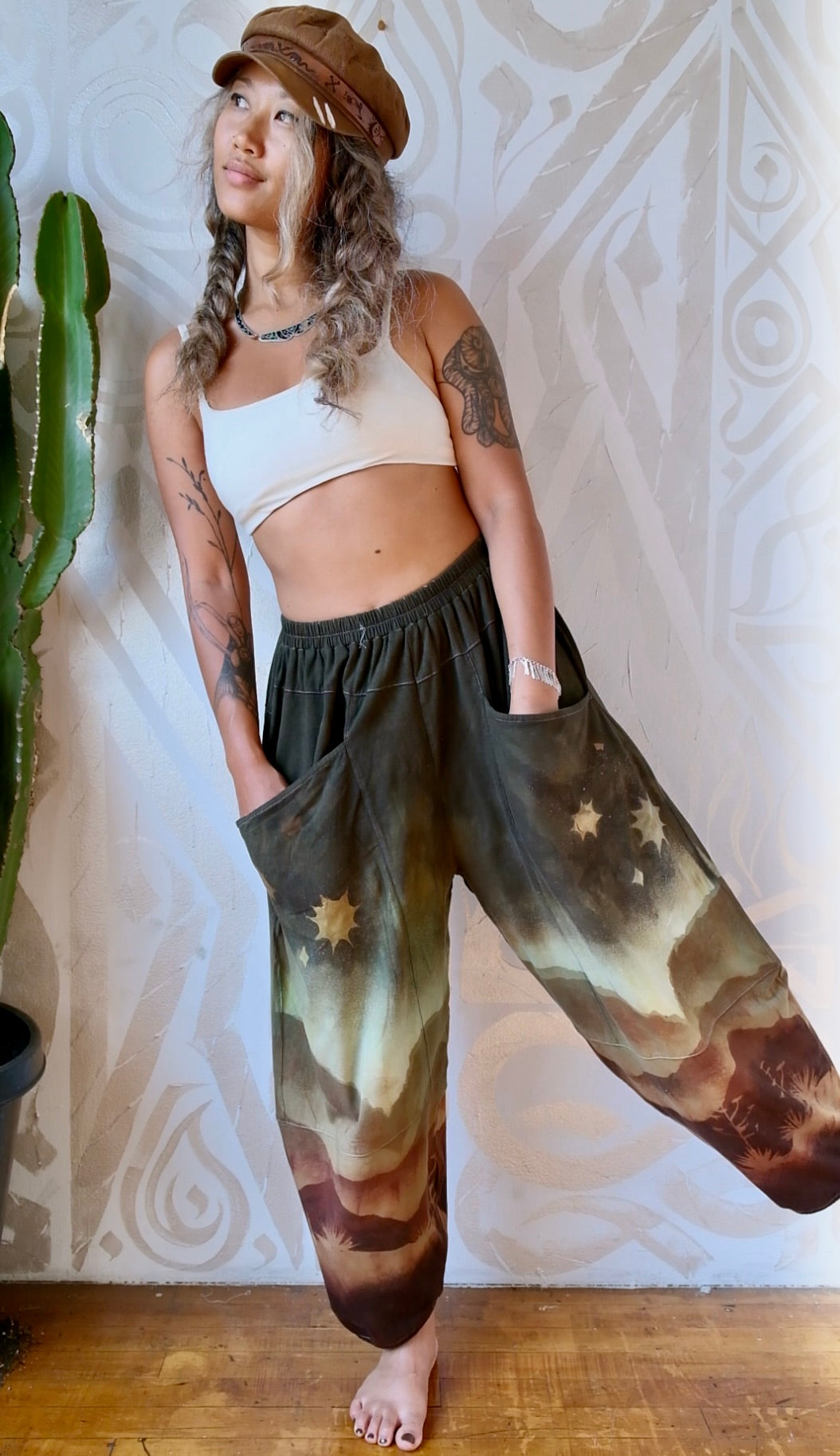 Fits S/M/L -  High Desert Landscape-  Parachute pants - made from 96 cotton 4 spnx