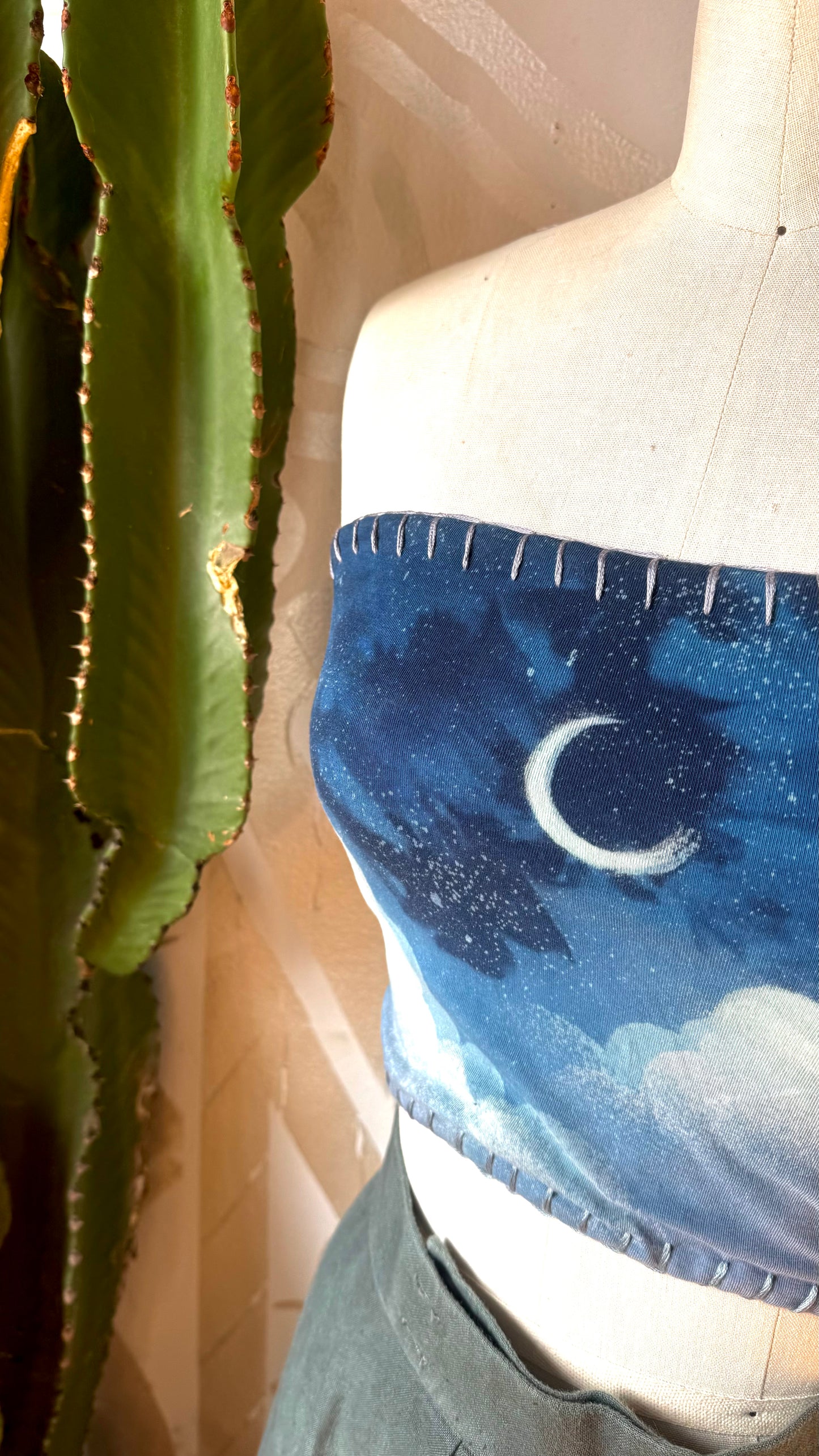 Medium- Blue Skies Tube Top - Hand Embroidered Details - 91% organic cotton and 9% elastane
