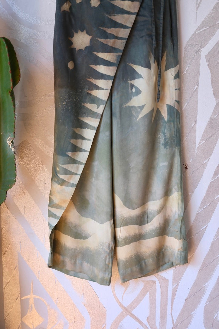 XS/S-  Jade Mountain Star Burst - Short length- HIGHWAISTED  ! Origami pants - made from Lotus Agricultural waste vegan "silk"