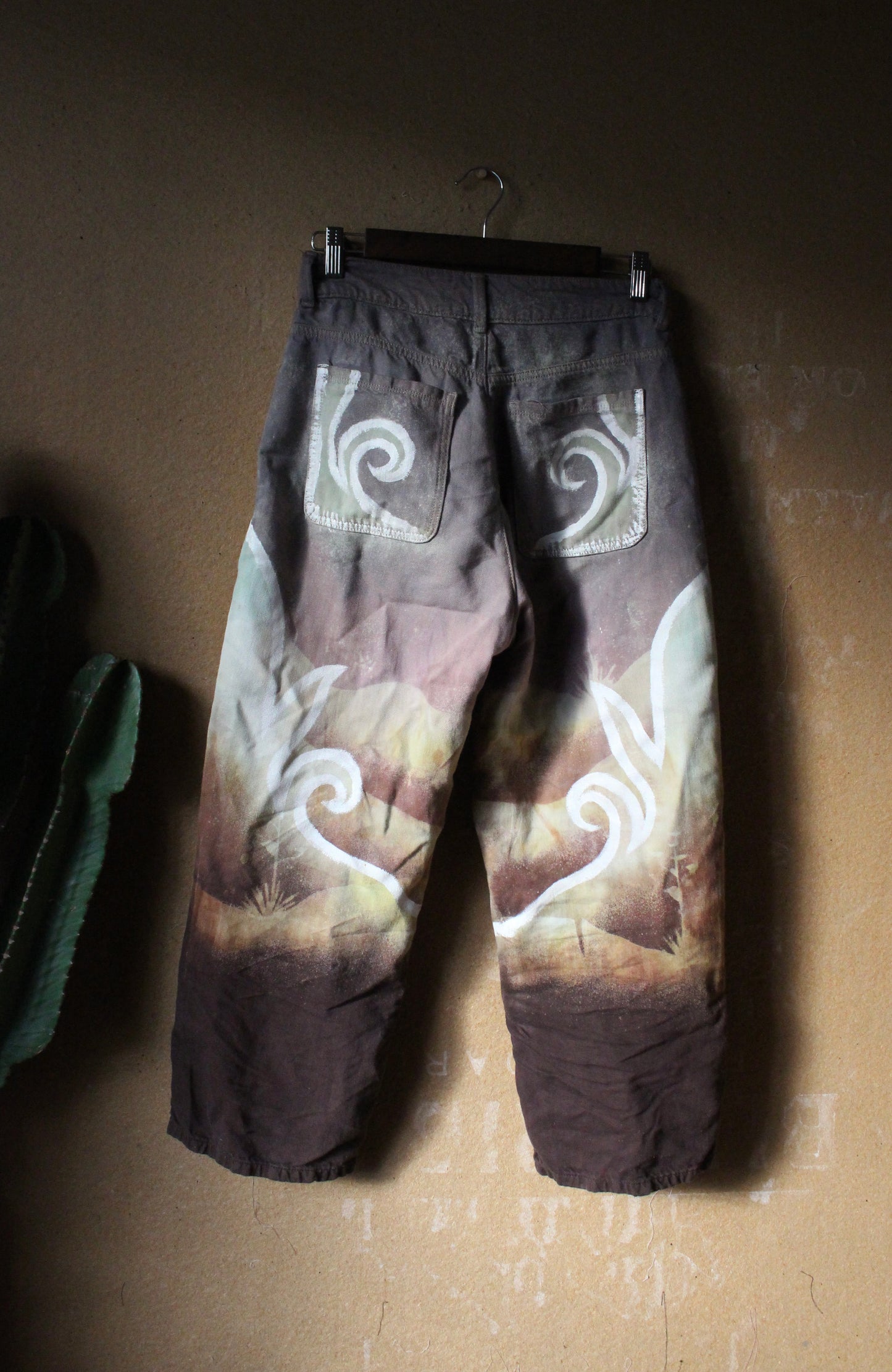 4 Pants OOAK -SIZE: 4- Lavendar Skies Landscape - 62% cotton 38% linen-Temple Swirls- Regenerazhinh Upcycled Pants