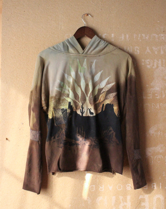Small/Medium - -OOAK Grand Risings on the Canyon -Oversized Hood Hoodie Long sleeve Shirt - Soft- 100% Cotton - Deadstock fabric - Regenera-zhinh