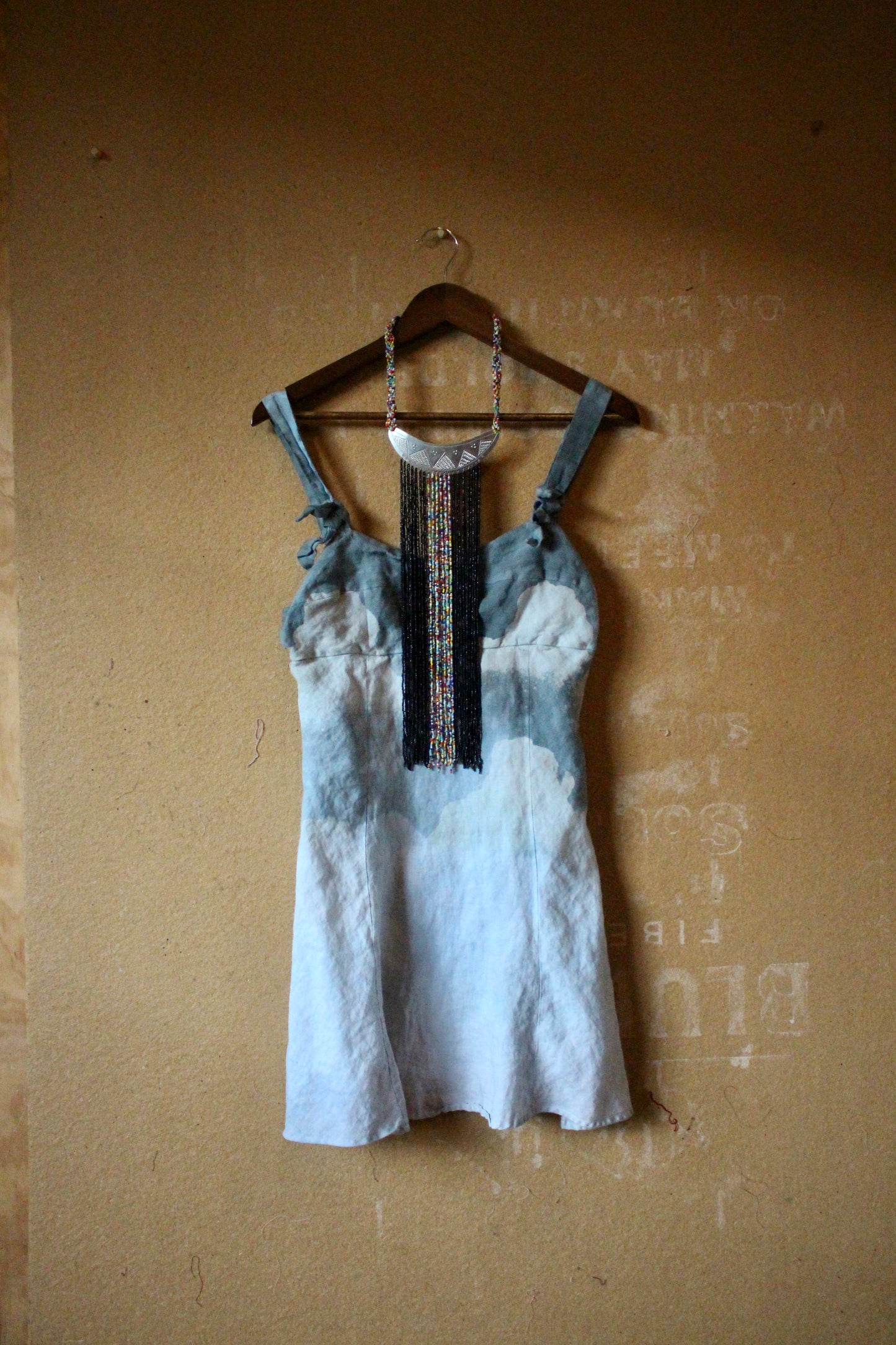 Medium - Blue Skies Mini Dress- 100% Linen - Regenerazhinh upcycled Collection OOAK