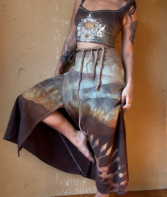 New! S/M/L - OOAK Chrome Risings Tapestry Landscape Wrap Skirt - Cotton flower clothing collab - 100% cotton