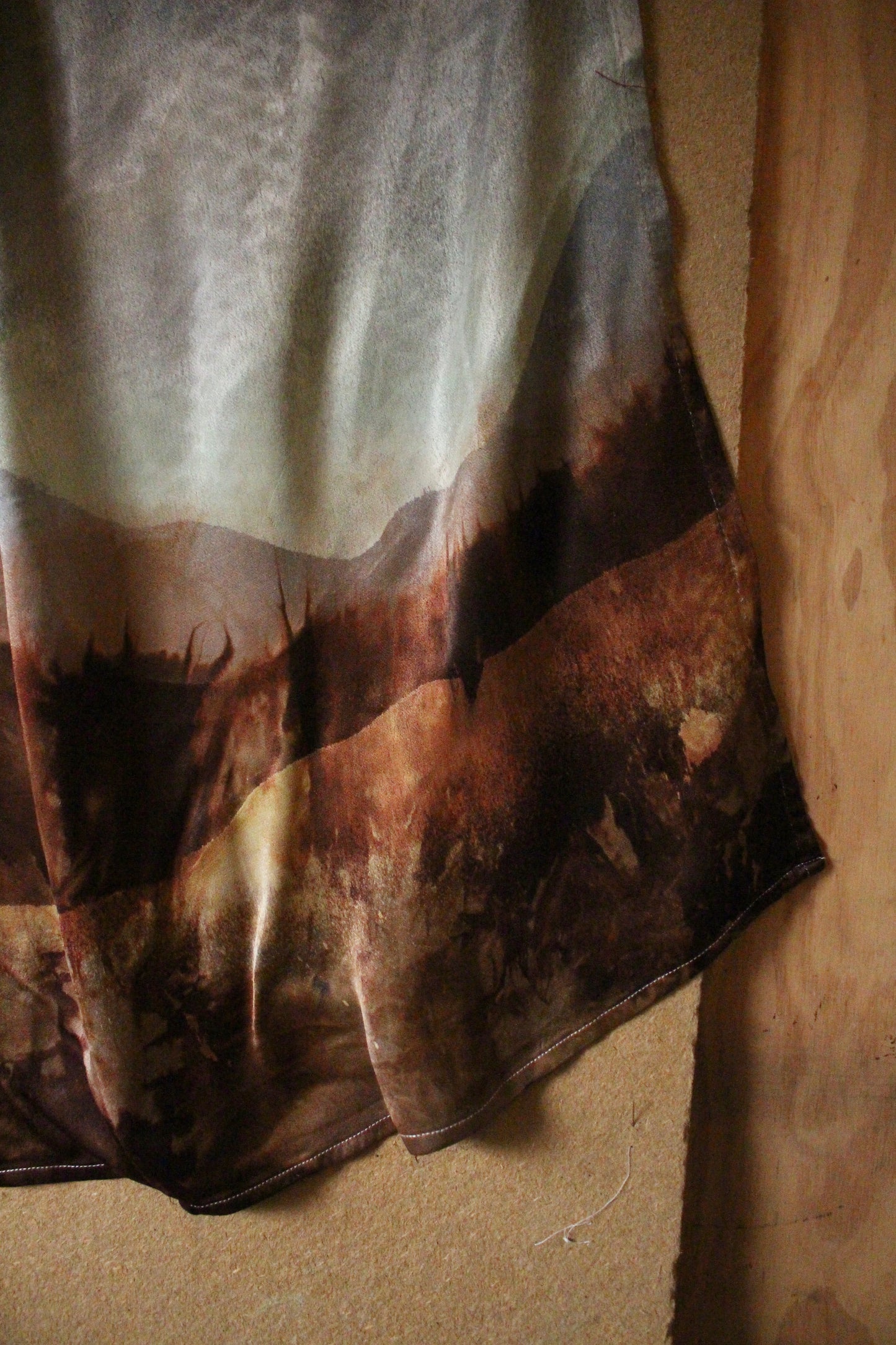 M/L- Autumn Fermenting - Landscape Tapestry Wrap Skirt- Made from Orange agricultural waste fabric "silk"