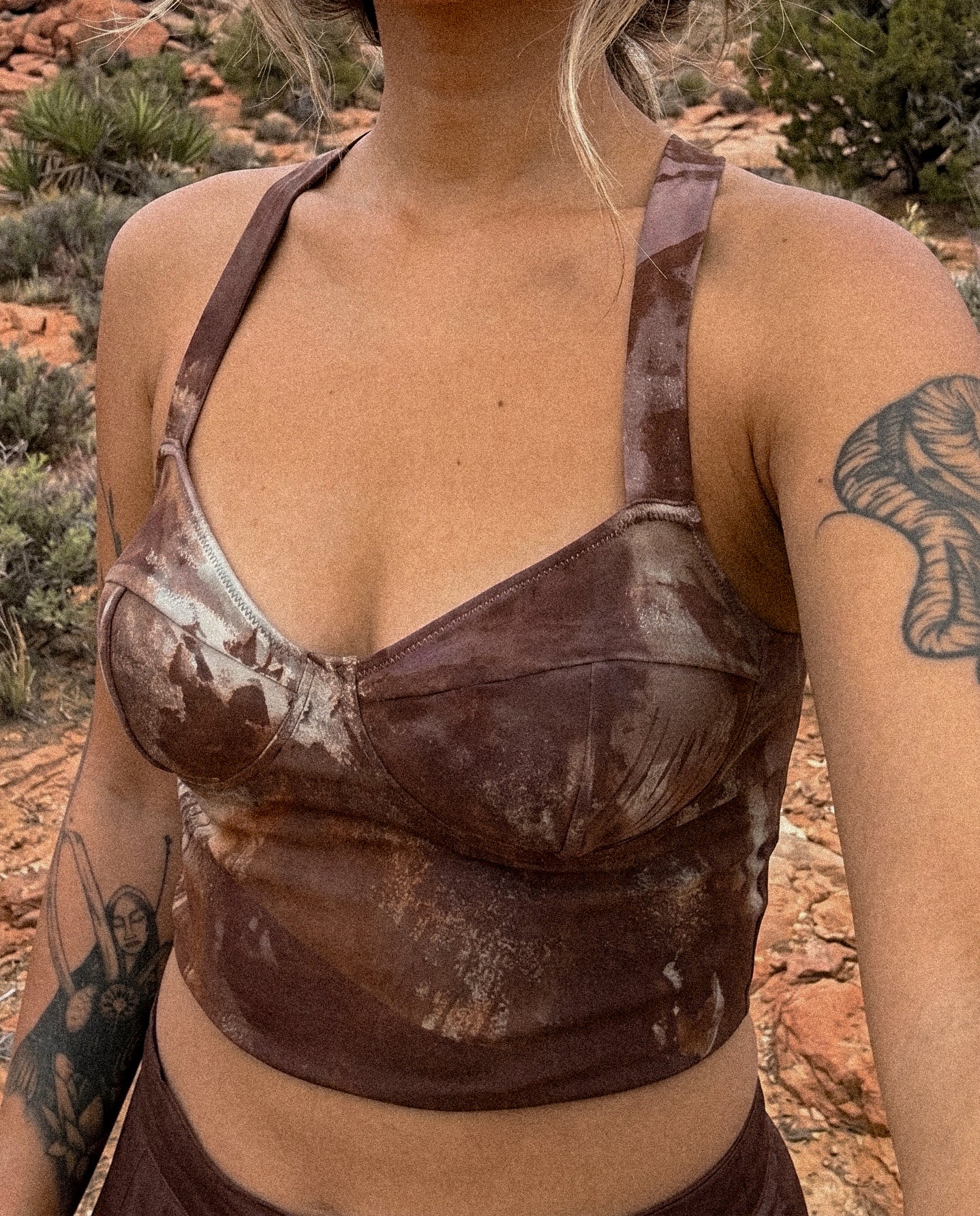 Small- OXIDATE- Rusty- Cotton Corset Bustier Pull over Tank Top- 90% Organic Cotton, 10% Elastane - 4 way stretch- OOAK