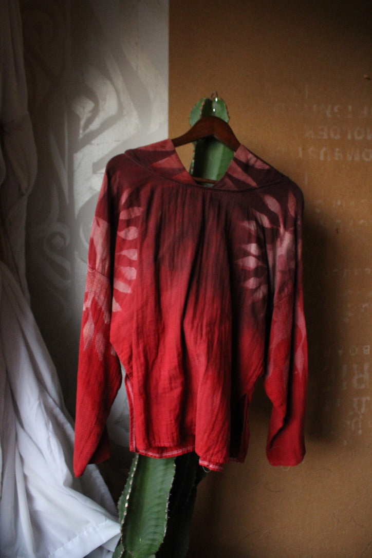 Medium - Embers LunaDala - Mountainous hood -Slouchy Long sleeve Hoodie  - Oversized Hoodie - 100% Triiple Layered heavy weight oRganic cotton Gauze - Warm - Cotton open weave sleeves and hood