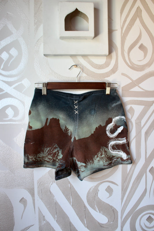 MEDIUM- Desert Sweat Shorts 5 - Hand embroidered details, Screen printed, Hand dyed- One of a kind