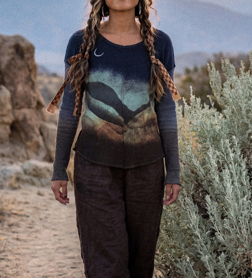 XS - Midnight Mountain hike Long sleeve top - 100% Cotton - Deadstock fabric