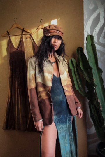 Sahara Blazer - Linen - Artist Business Proffessional Upcycled Blazer - Stitch Details