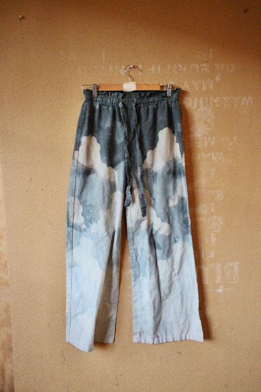 Small - Cloud Linen Pants - 100% Linen- Draw String Waist