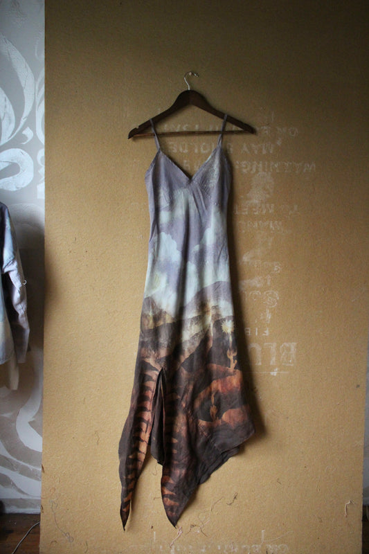 Fits XS-Small - Unique Hem Slit Linen Dress - 100% Linen Dress Upcycled