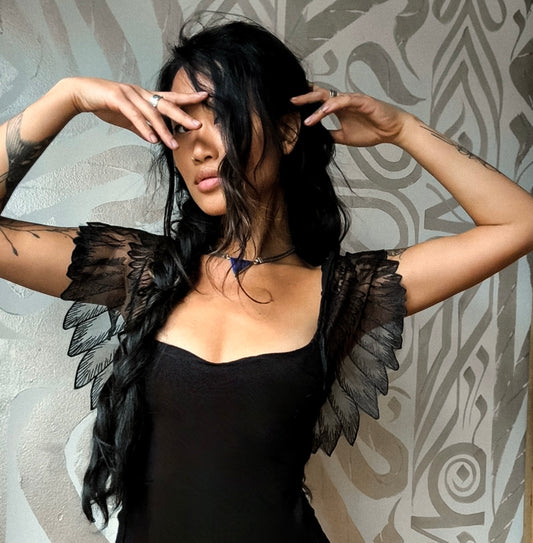 Black Moon Lilith Winged Tank Top - Sizes S/M/L- Deadstock Cotton/spandex -90% Cotton 10%Spandex-Ribbed Limited Design