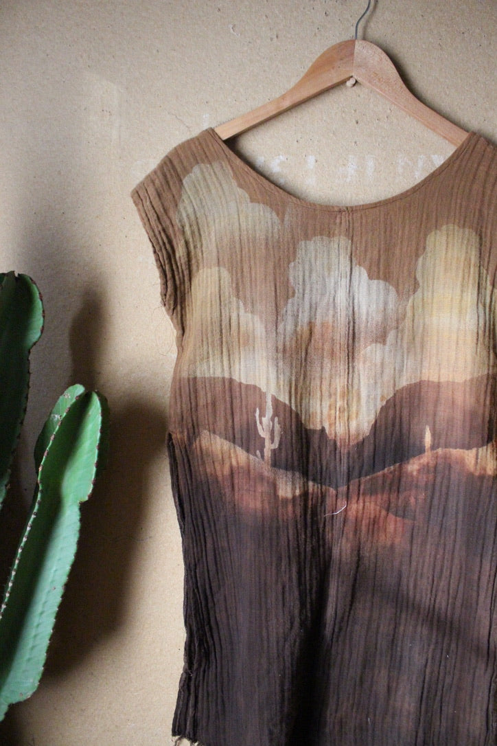 XS/ Small - Desert Winds Carry the Message  - Tunic Top 100% Cotton Gauze - Side slits