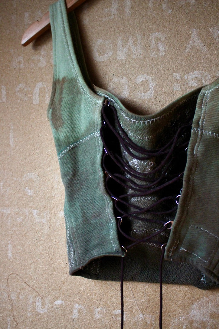 Small/medium -Turquoise Cactus Continuum Corset Top - Full Length- RTS - Sewing Machine Hand guided stitch details