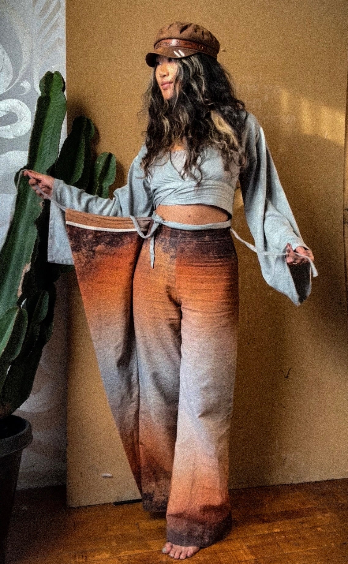 1 SMALL -Ready to Ship-New Printed Origami Pants - OXIDATION of the World - 100% Organic Kala Cotton - handwoven- Rain fed Cotton