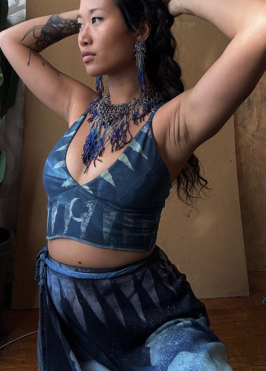 S - Blues Strappy Crop Top - 96% Cotton/4 Spndx