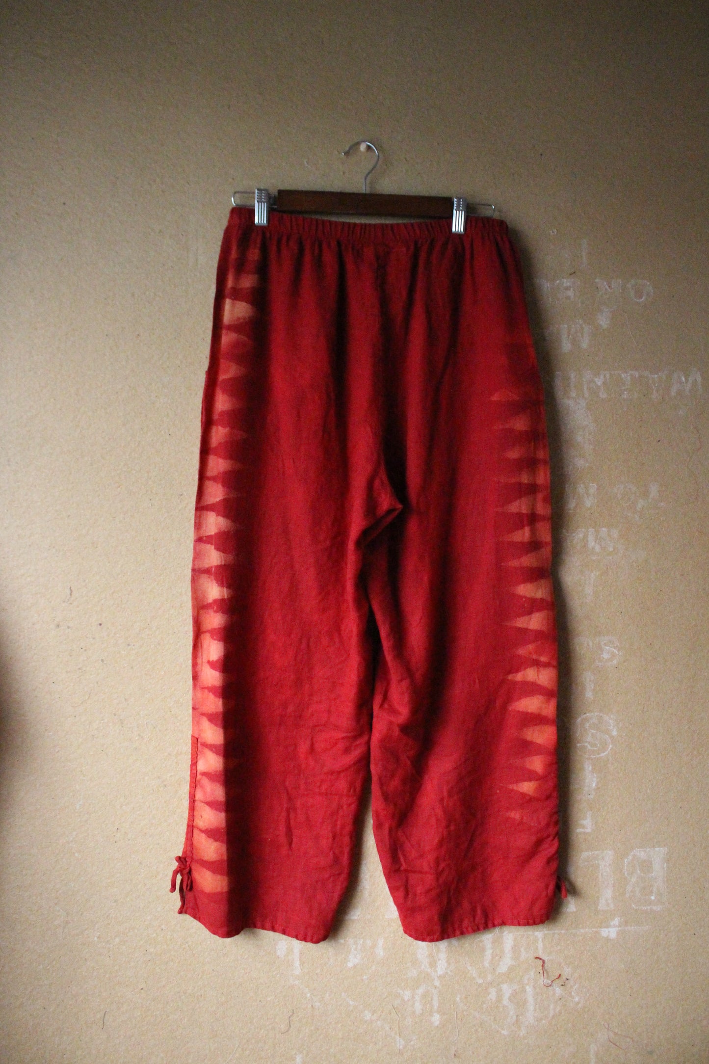 M/L - Red Mountains Pants -FLAX brand -100%  Linen - Upcycled - Drawstring cinch hem adjusters