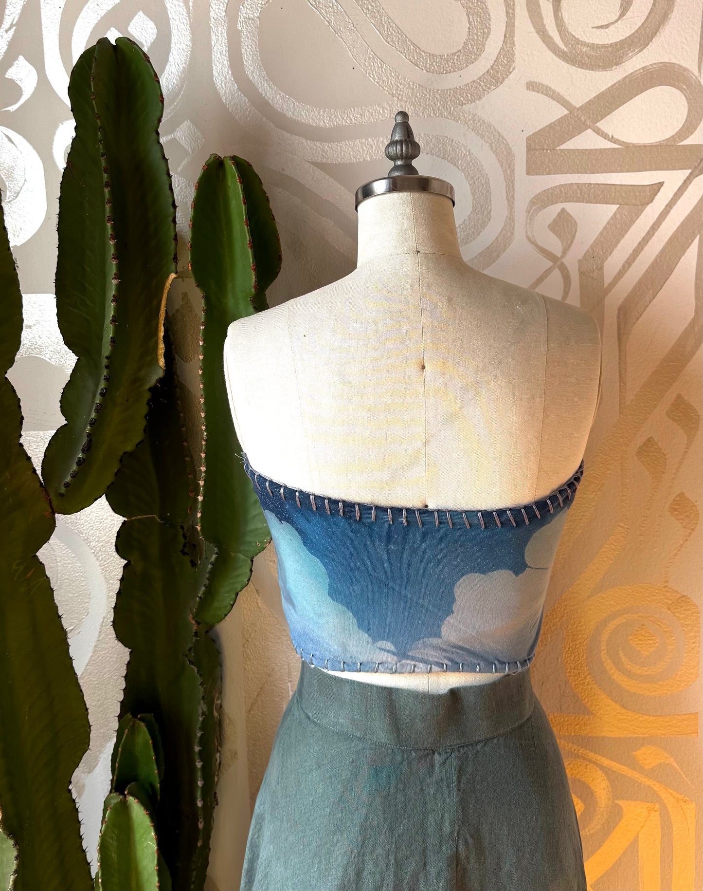 Medium- Blue Skies Tube Top - Hand Embroidered Details - 91% organic cotton and 9% elastane